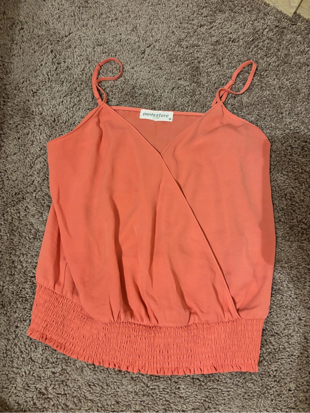 pants store Coral Surplice Smocked Tank Top